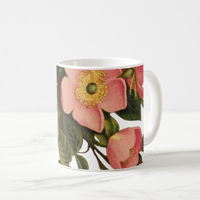 Caneca De Café Rosas Vintage Lindas Botânica Rosa (Frente Esquerda)