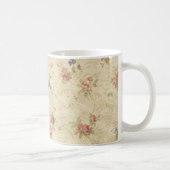 Caneca De Café Rosas Vintage padrão de tecido angustiado antigo (Direita)