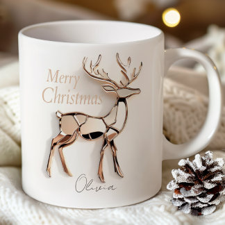 Caneca De Café Rose Gold Reindeer Christmas Mug | Custom Name