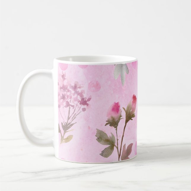 Caneca De Café Rosebuds, bolinhas: floral de verão. (Esquerda)