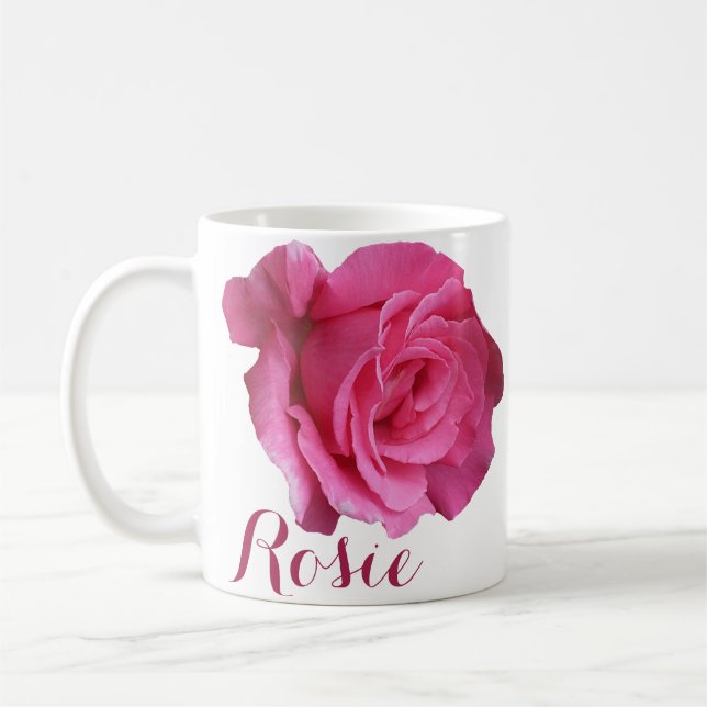 Caneca De Café Rosie com nome rosa rosa rosado personalizável (Esquerda)