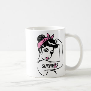 Caneca De Café Rosie Riveter Câncer Da Mama Sobrevivente Fita Awa