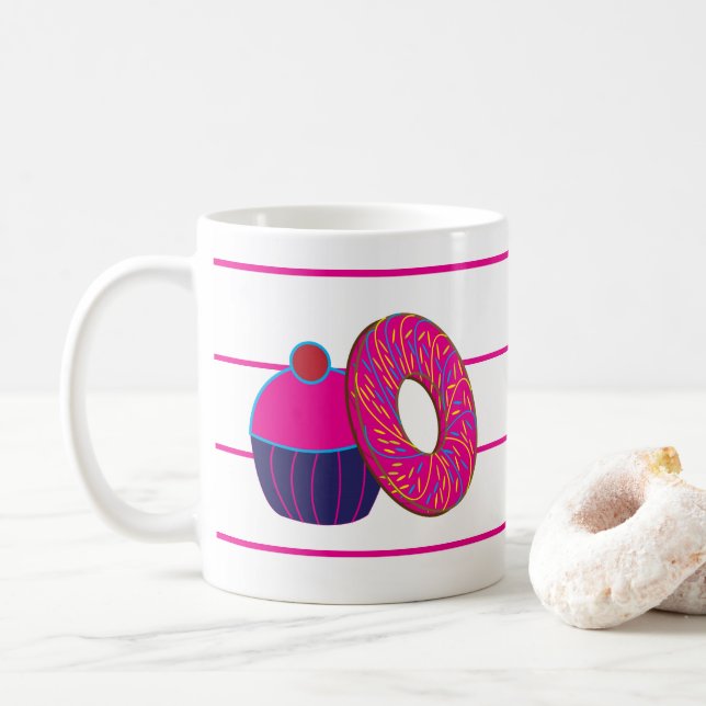 Caneca De Café Rosquinha Cupcake Faixa Rosa (Com Donut)
