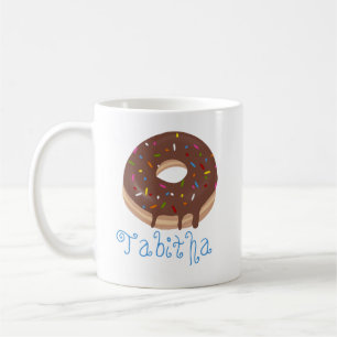Caneca De Café Rosquinha de Chocolate Nome Azul Personalizado