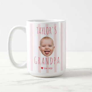 Caneca De Café Rosto de Bebê Personalizado Avô Foto Listras Rosa