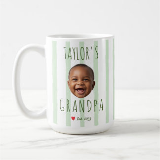 Caneca De Café Rosto de Bebê Personalizado Avô Foto Listras Verde