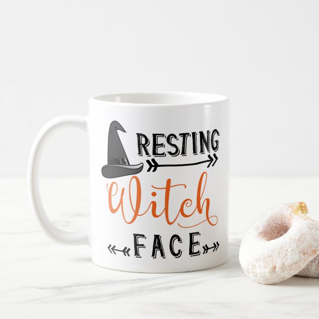 Caneca De Café rosto de bruxa descansando (Com Donut)