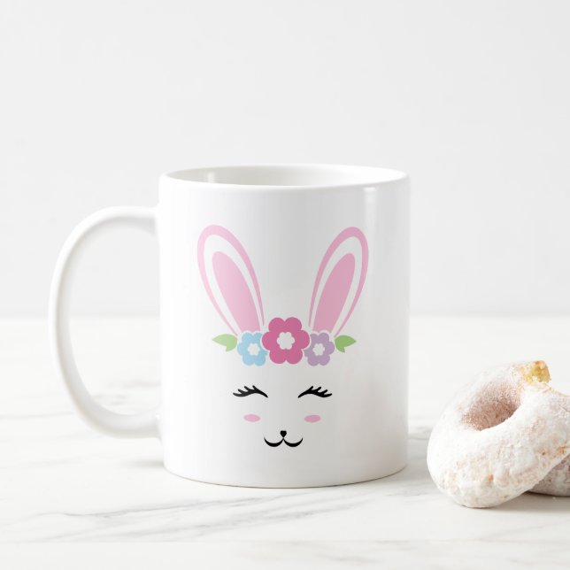 Caneca De Café Rosto de Coelhinho Glam Easter Feminino (Com Donut)
