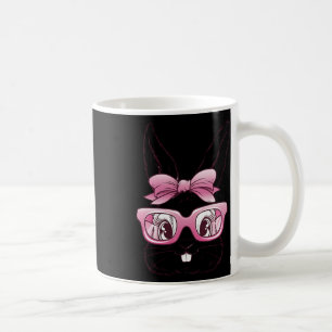 Caneca De Café Rosto de Coelho Bonito Laço de Gravata Rosa Feliz 