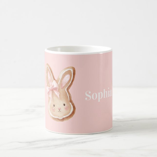 Caneca De Café Rosto de Cookie de Coelho com Laço Rosa (Centro)