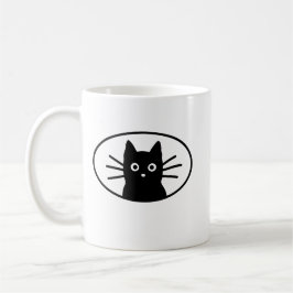 Caneca De Café Rosto de Gato Preto Fofo Minimalista | Gato Kawaii