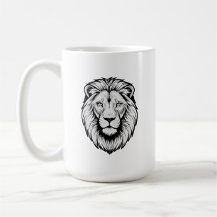 Caneca De Café Rosto de Leão Preto e Branco