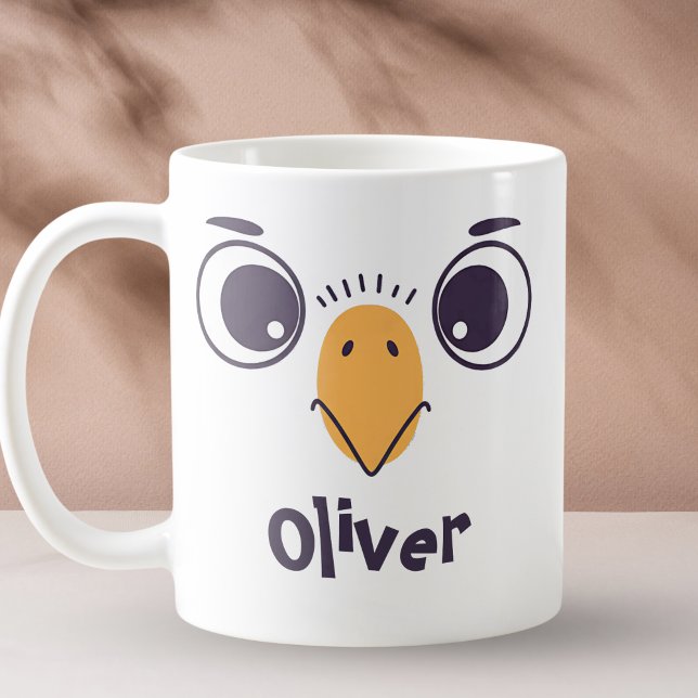 Caneca De Café Rosto de Pássaro Engraçado com Olhos Grandes (Criador carregado)