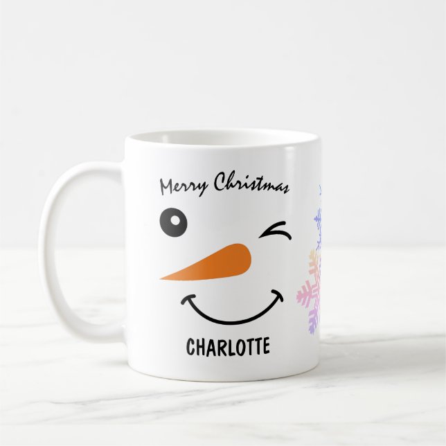 Caneca De Café Rosto de Snowman Winking, Floco de Neve, Feliz Nat (Esquerda)
