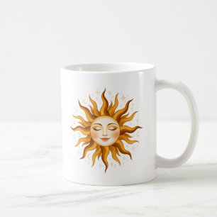 Caneca De Café Rosto de Sol Celestial Arte Boho Vintage