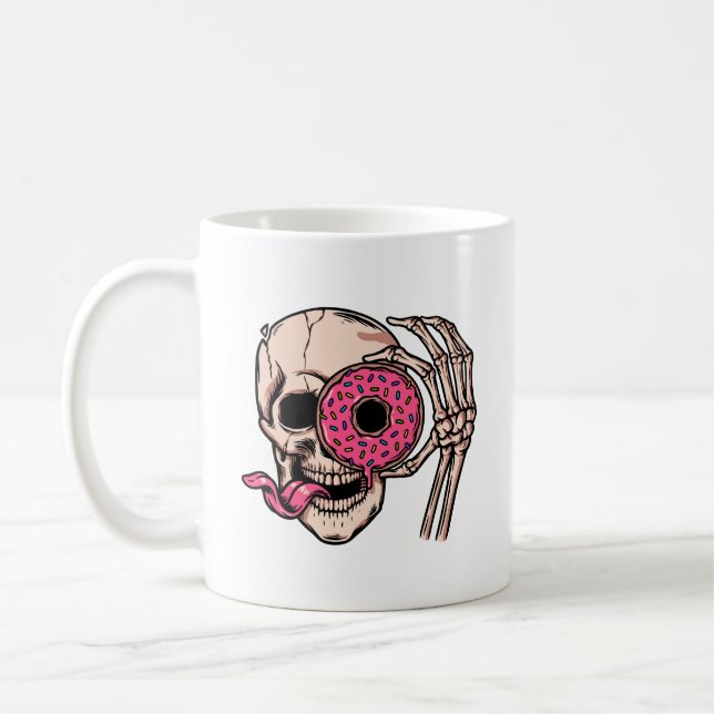 Caneca De Café Rosto do crânio Com Rosquinha humor escuro doce e  (Esquerda)