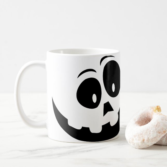 Caneca De Café Rosto Fantasma Louco do Halloween (Com Donut)