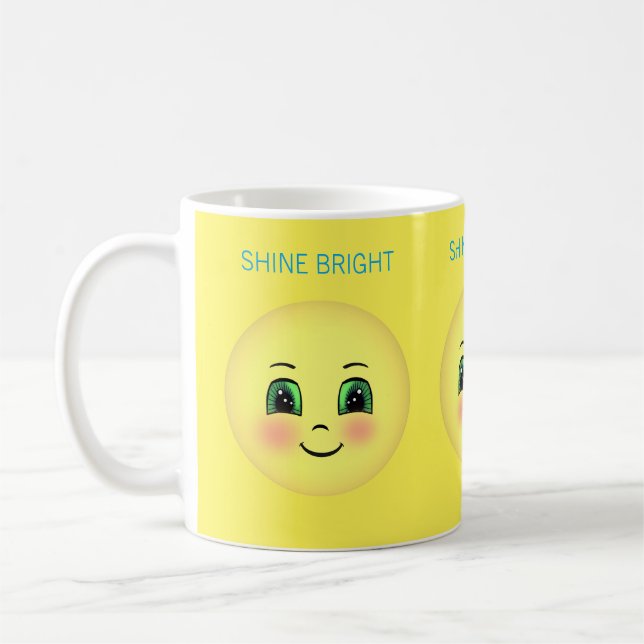 Caneca De Café Rosto feliz amarelo com rubor fofo (Esquerda)