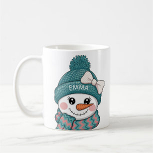 Caneca De Café Rosto Feliz de Boneco de Neve Nome Arco de Natal