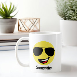 Caneca De Café Rosto Feliz Fofo & Óculos de Aviador,Divertido