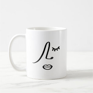 Caneca De Café Rosto Feminino Abstrato Moderno Design de Arte Min
