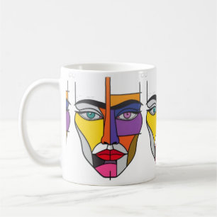 Caneca De Café Rosto Geométrico Abstrato: Arte Pop Cubista Colori