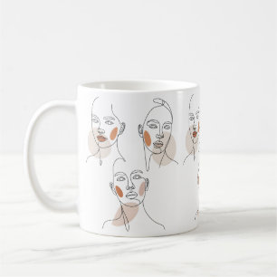Caneca De Café Rostos de arte de linha minimalista feminina