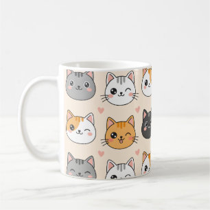Caneca De Café Rostos de Gato Fofos Padrão Kawaii de Gato