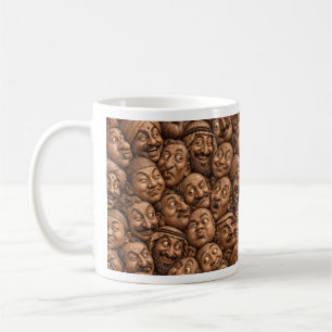 Caneca De Café Rostos de Madeira Talhada Padrão Boho Vintage