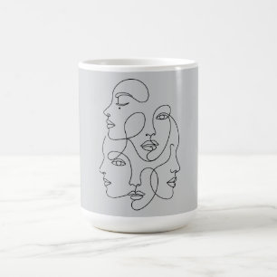 Caneca De Café Rostos Minimalistas de Linha Única Abstrata Arte