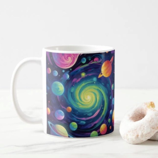 Caneca De Café Rotação Planetária  (Neon Galaxy Space Coffee Mug – Cosmic Spiral Planets Tea Cup Trippy Nebula Kitchen Sci-Fi Gift)