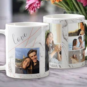 Caneca De Café Roteiro de Amor - 5 Colagem de Fotos em Mármore Br