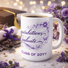 Caneca De Café Roteiro de Formatura Floral Roxo com Ano Personali