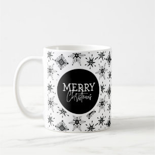 Caneca De Café Roteiro de Natal Alegre Flocos de Neve Pretos    
