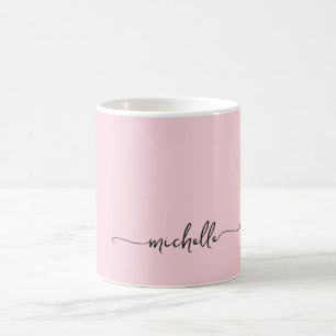 Caneca De Café Roteiro de Nome de Monograma Rosa Bege Minimalista