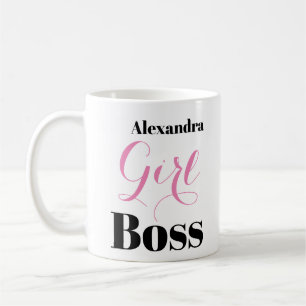 Caneca De Café Roteiro Elegante Rosa Preto Girl Boss Personalizad