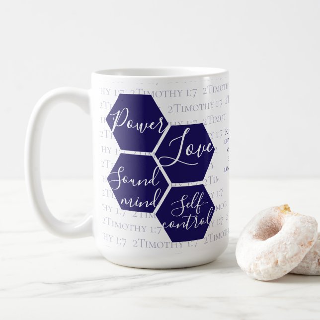 Caneca De Café Roteiro Moderno PODER AMOR MENTE SÃ Cristão  (Com Donut)