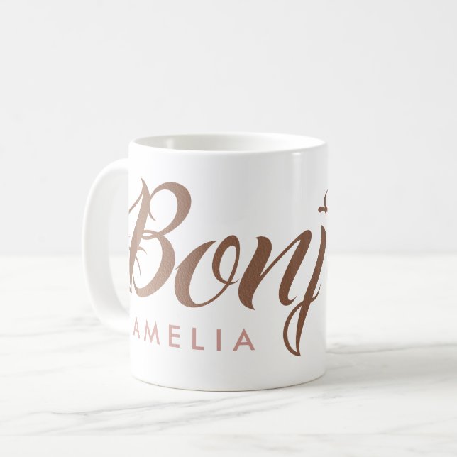 Caneca De Café Roteiro personalizado de Bonjour do francês ouro (Frente Esquerda)