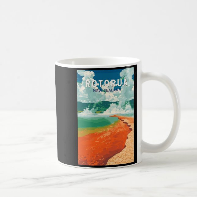 Caneca De Café Rotorua New Zealand Illustration Travel Art Retro  (Direita)