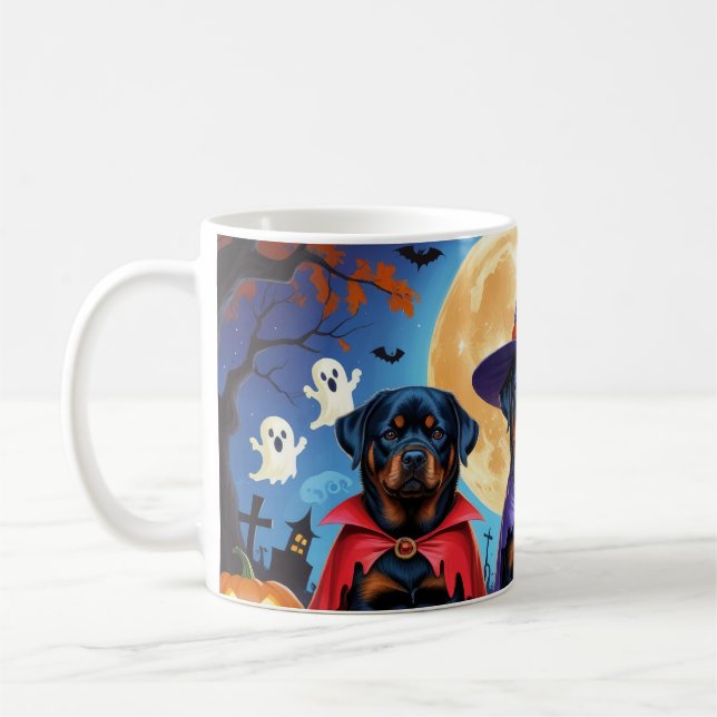 Caneca De Café Rottweiler Cães Abóbora Halloween Engraçado (Esquerda)