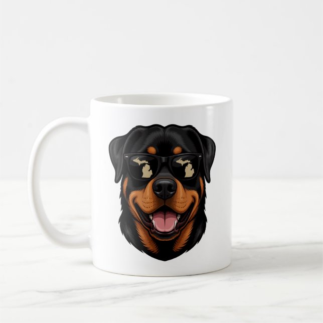 Caneca De Café Rottweiler de Michigan Usando Óculos de Sol (Esquerda)