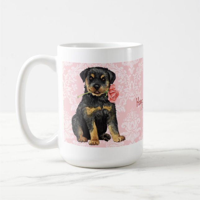 Caneca De Café Rottweiler do Rosa do namorados (Esquerda)