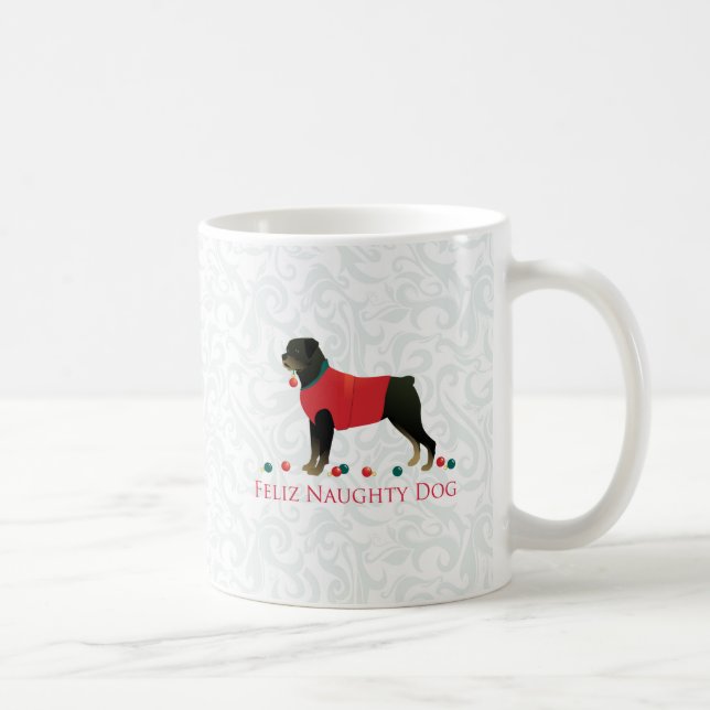 Caneca De Café Rottweiler Feliz Naughn, Design de Natal (Direita)