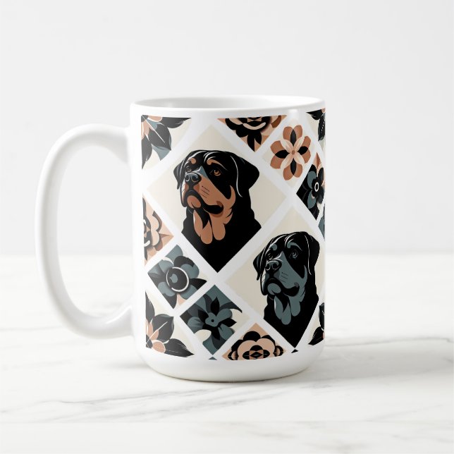 Caneca De Café Rottweiler Floral Geometric Pattern (Esquerda)