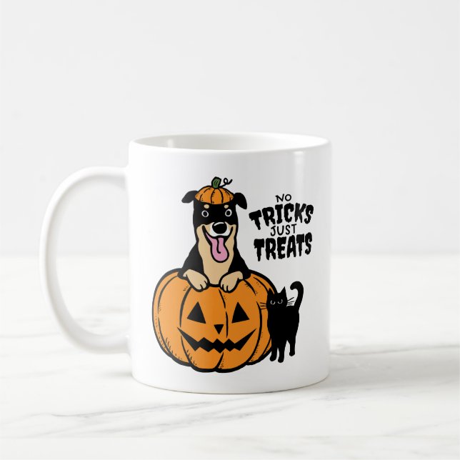 Caneca De Café Rottweiler Halloween Sem Truques Apenas Tratamento (Esquerda)