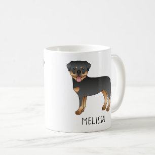 Caneca De Café Rottweiler Preto e Castanho Cachorro de Desenho An