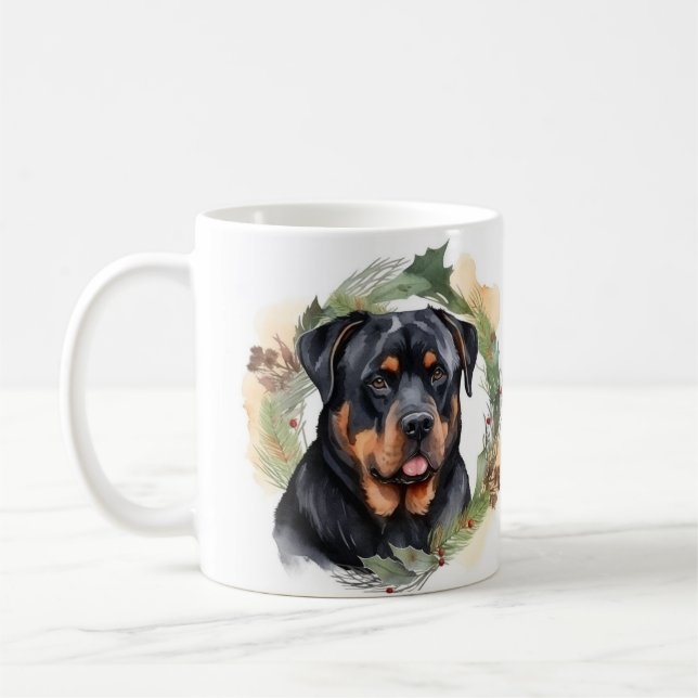 Caneca De Café Rottweiler Rua de Natal Festivo (Esquerda)