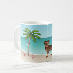 Caneca De Café Rottweiler Vermelho e Marrom em uma Praia Tropical