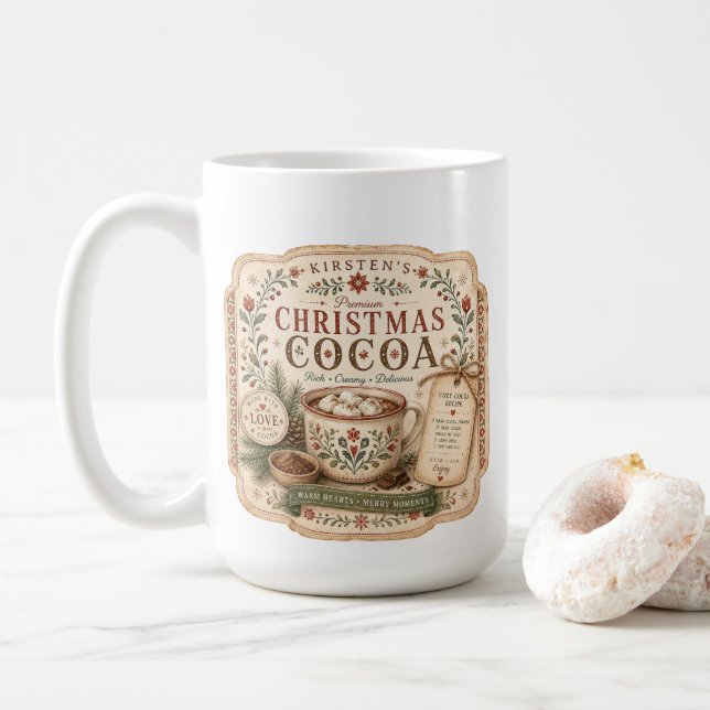 Caneca De Café Rótulo de Cacau Quente Nórdico (Com Donut)