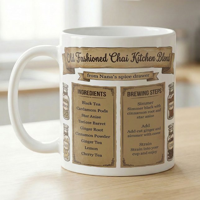 Caneca De Café Rótulo de Despensa Rústica para Receita de Chá com (Criador carregado)